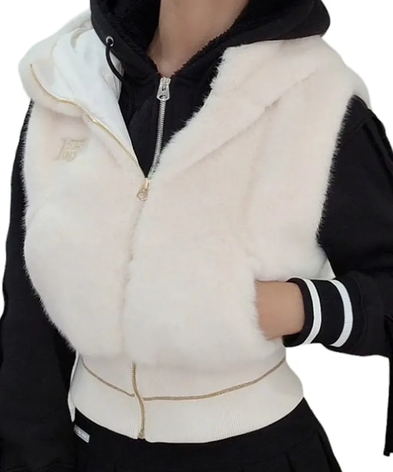 CHUCUCHU Fur Hooded Vest - Ivory