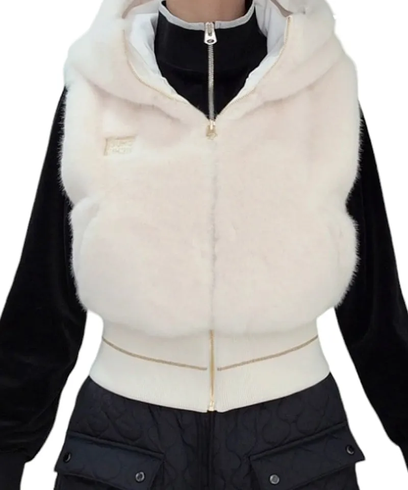 CHUCUCHU Fur Hooded Vest - Ivory