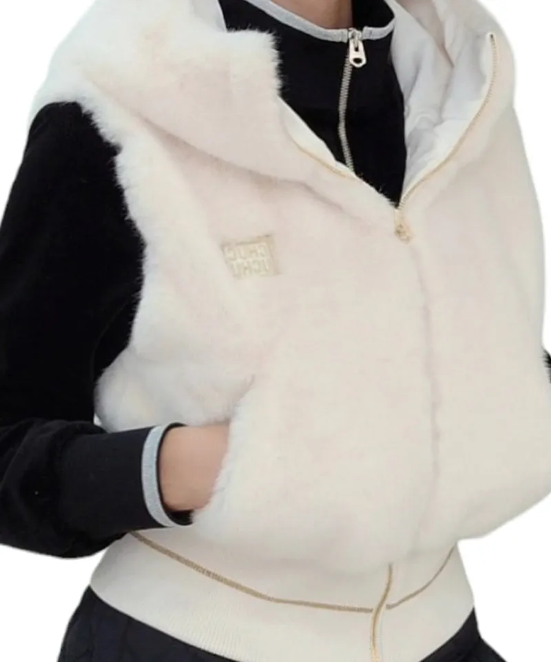 CHUCUCHU Fur Hooded Vest - Ivory