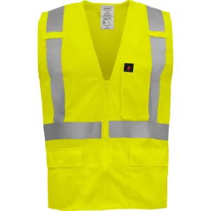 Class 2 Hi Vis Lime Flame Retardant Reflective Vest w Clip Holders