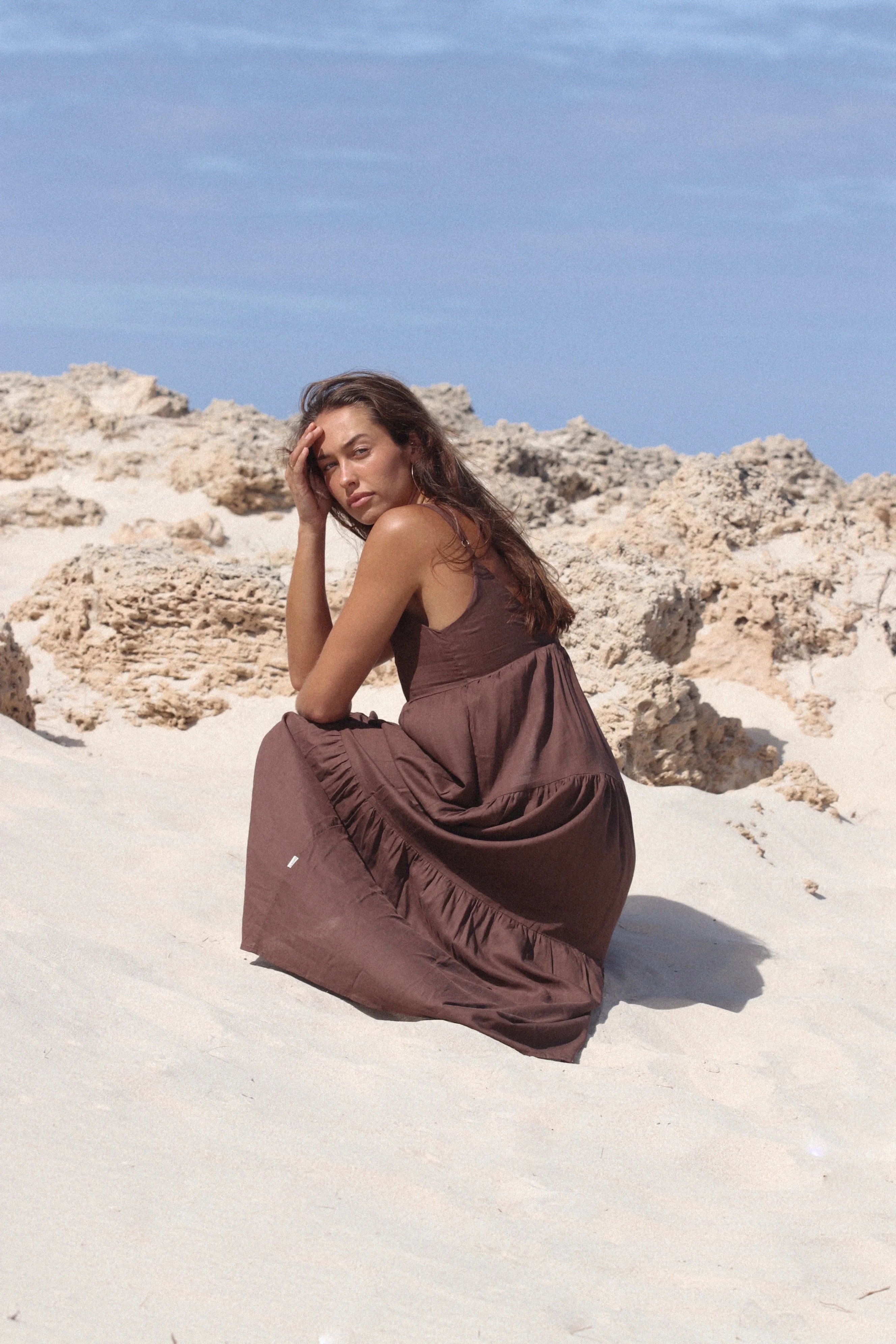 Classic Tiered Midi Dress Chocolate