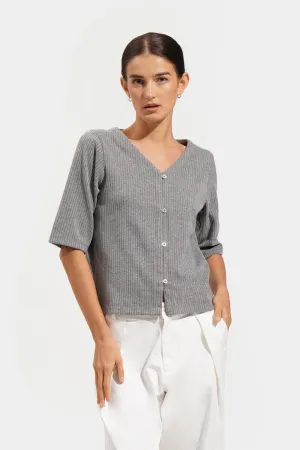 Closet Staples V-Neck Button Down Ribbed Tee
