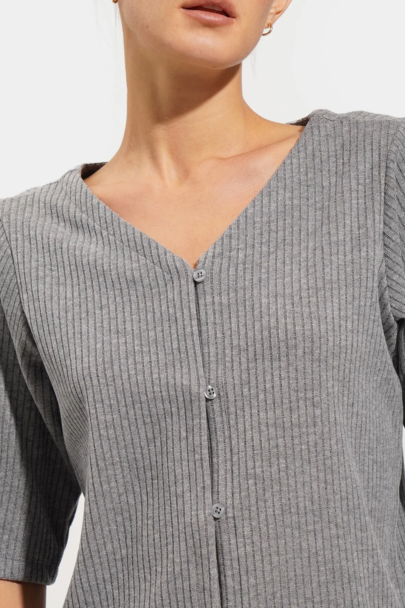 Closet Staples V-Neck Button Down Ribbed Tee