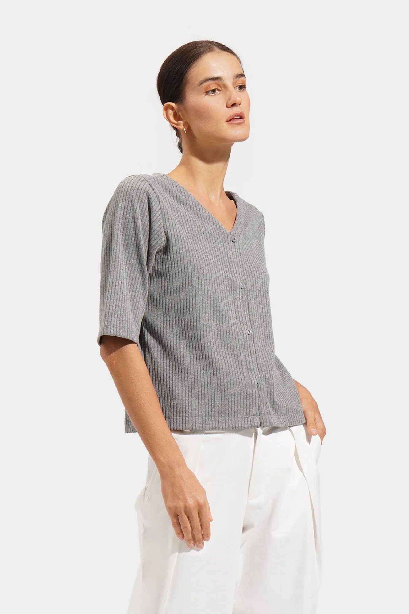 Closet Staples V-Neck Button Down Ribbed Tee