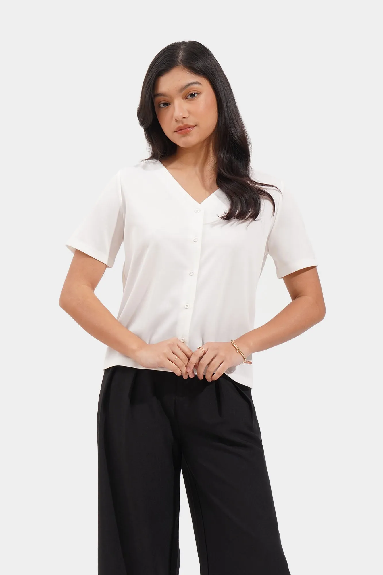 Closet Staples V-Neck Button Down Tee