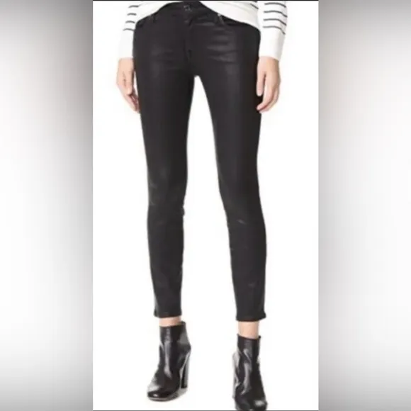 Club Monaco Benita Wax Coated Straight Leg Jeans in Black