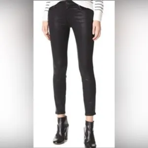 Club Monaco Benita Wax Coated Straight Leg Jeans in Black