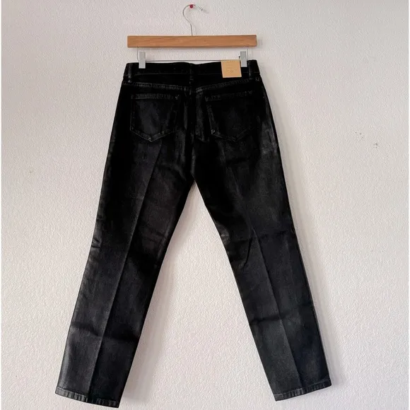 Club Monaco Benita Wax Coated Straight Leg Jeans in Black