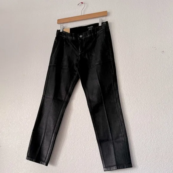 Club Monaco Benita Wax Coated Straight Leg Jeans in Black
