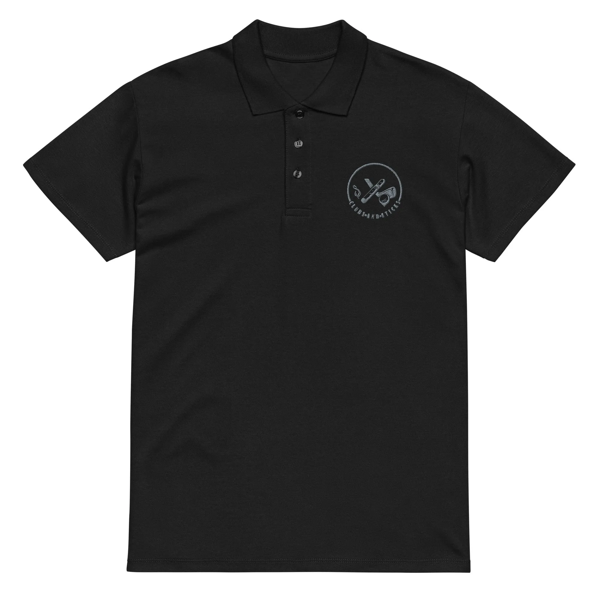 Clubs and Sticks Premium Pique Embroidered Polo Shirt - Grey