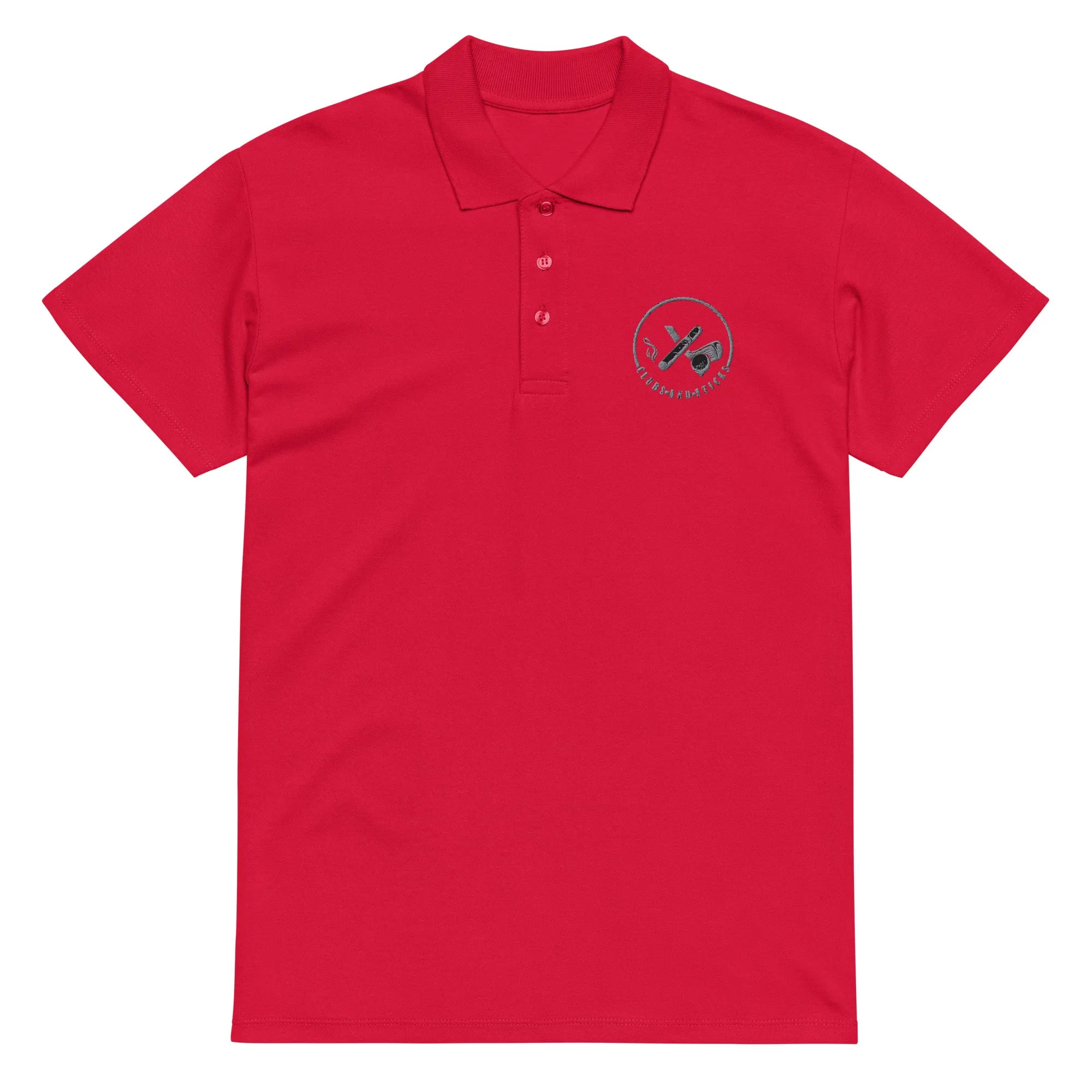 Clubs and Sticks Premium Pique Embroidered Polo Shirt - Grey