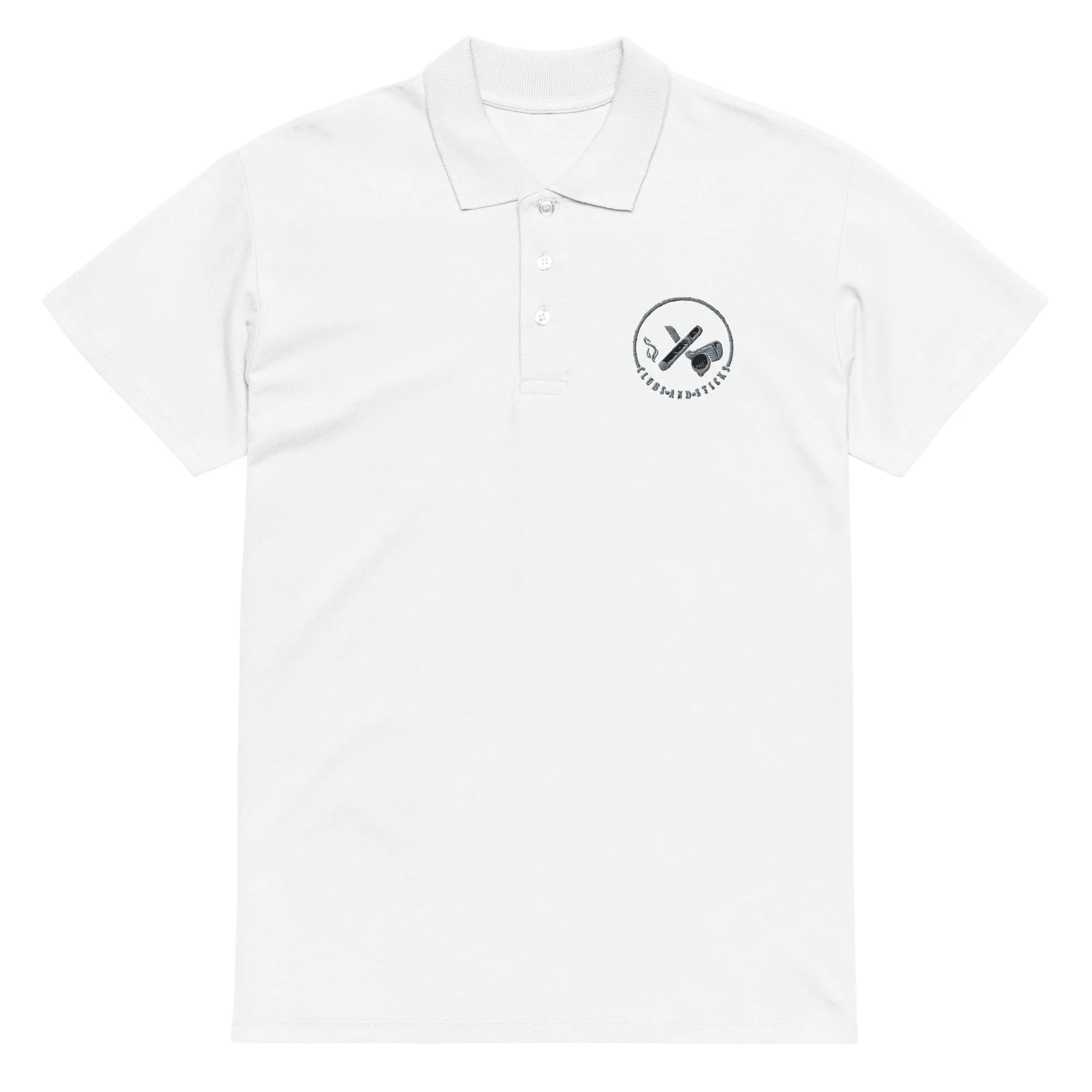 Clubs and Sticks Premium Pique Embroidered Polo Shirt - Grey