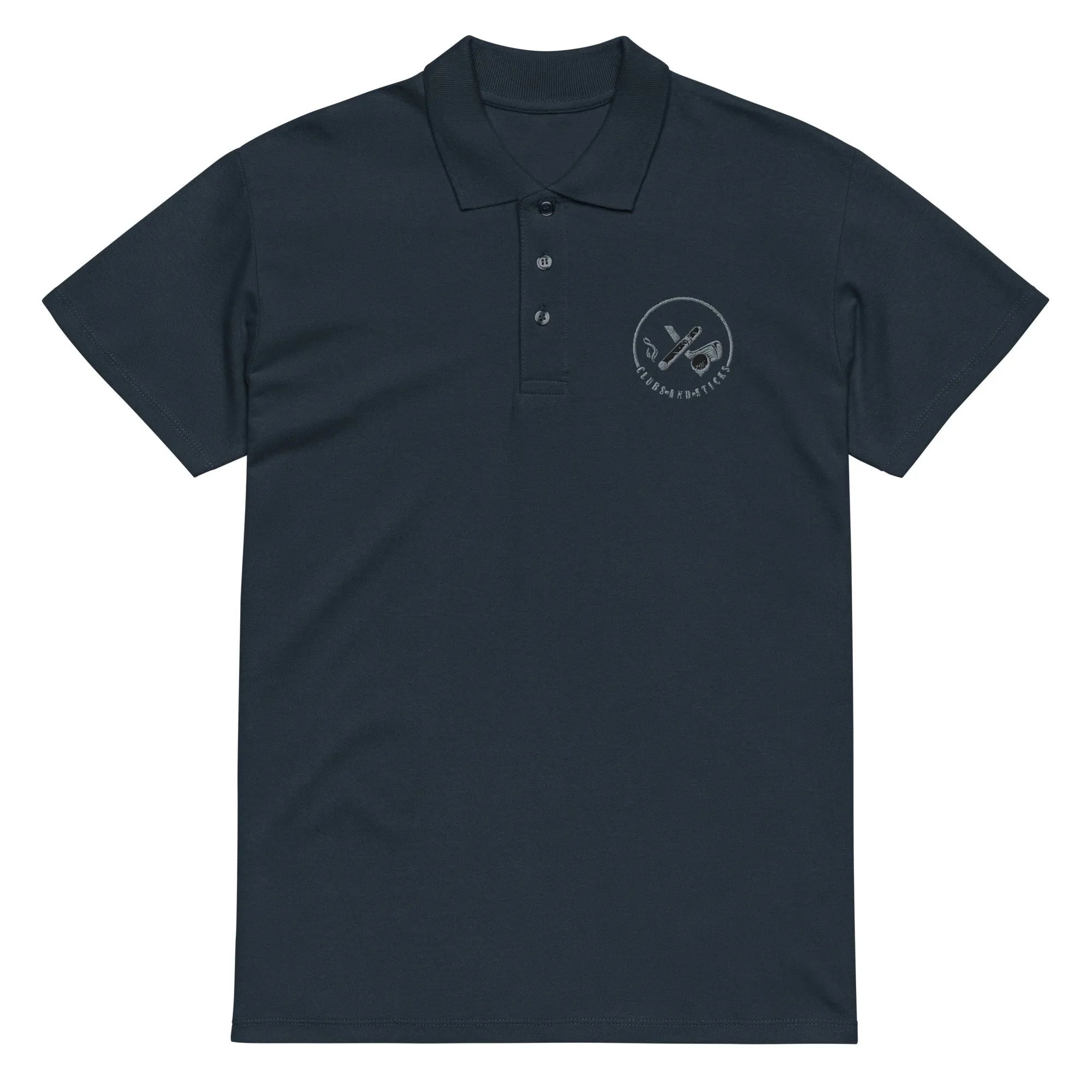 Clubs and Sticks Premium Pique Embroidered Polo Shirt - Grey