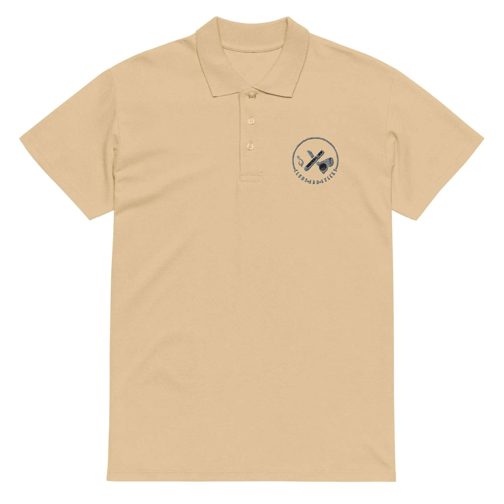 Clubs and Sticks Premium Pique Embroidered Polo Shirt - Grey
