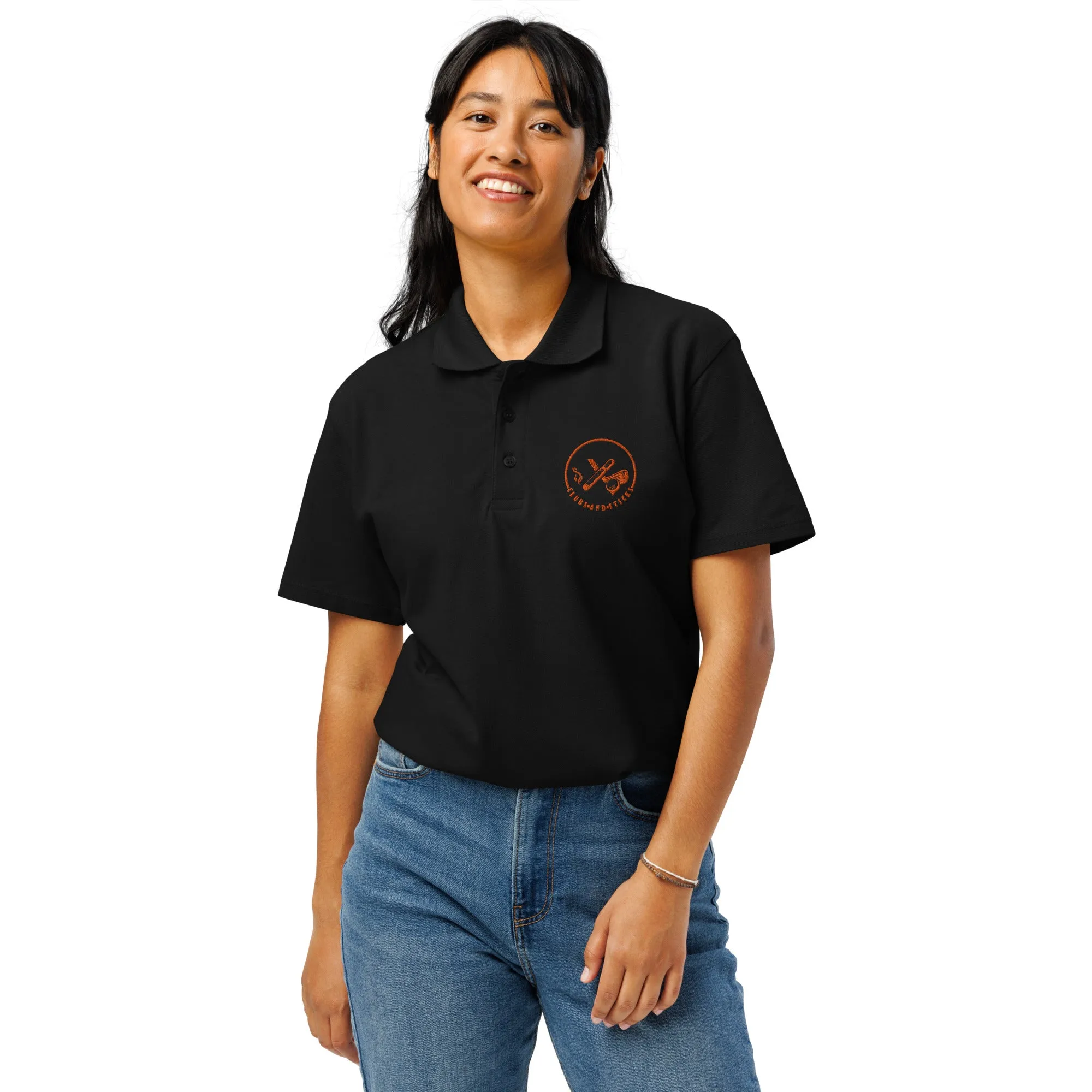 Clubs and Sticks Premium Pique Embroidered Polo Shirt - Orange