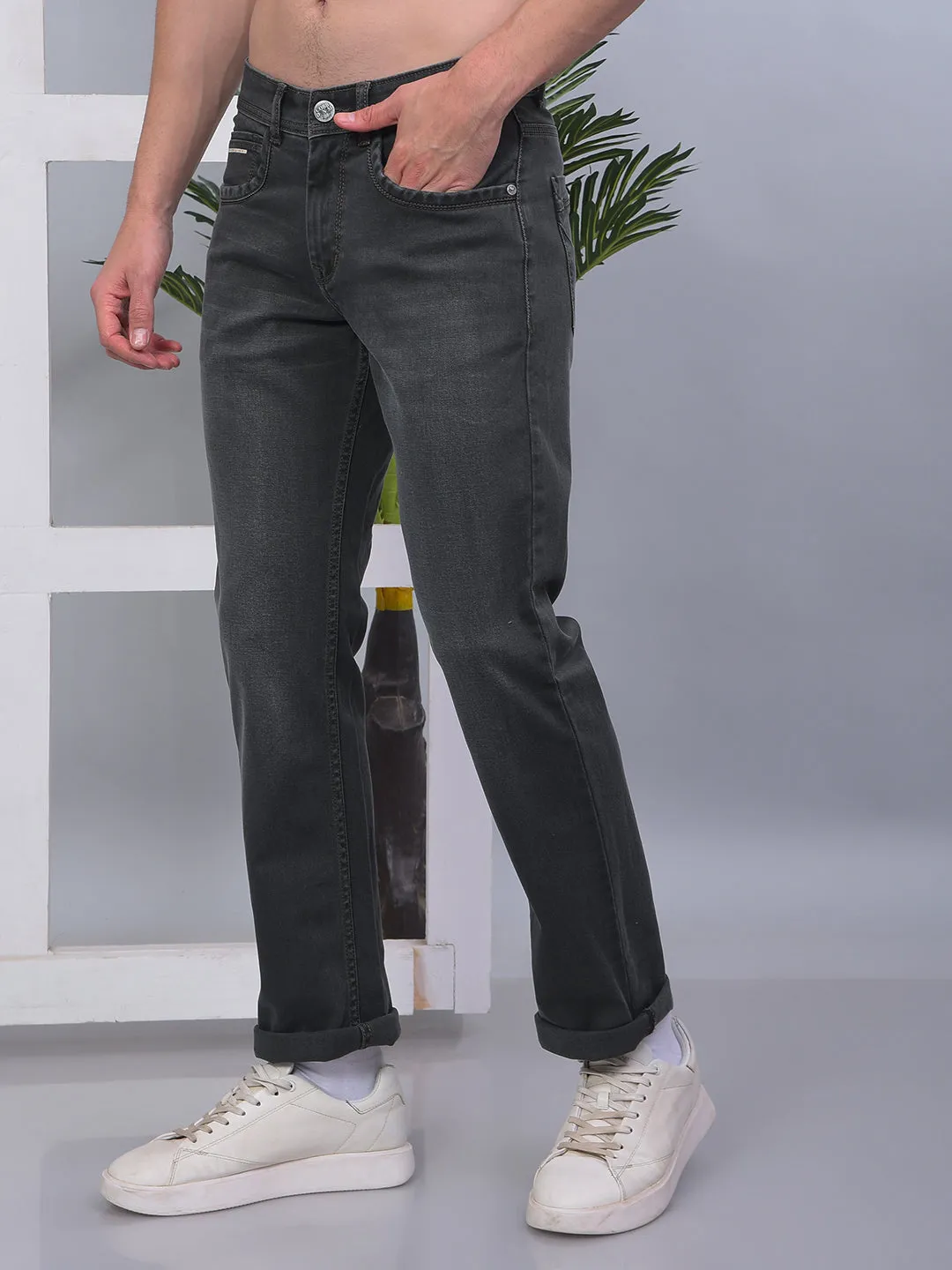 COBB DARK OLIVE STRAIGHT-FIT PREMIUM JEANS
