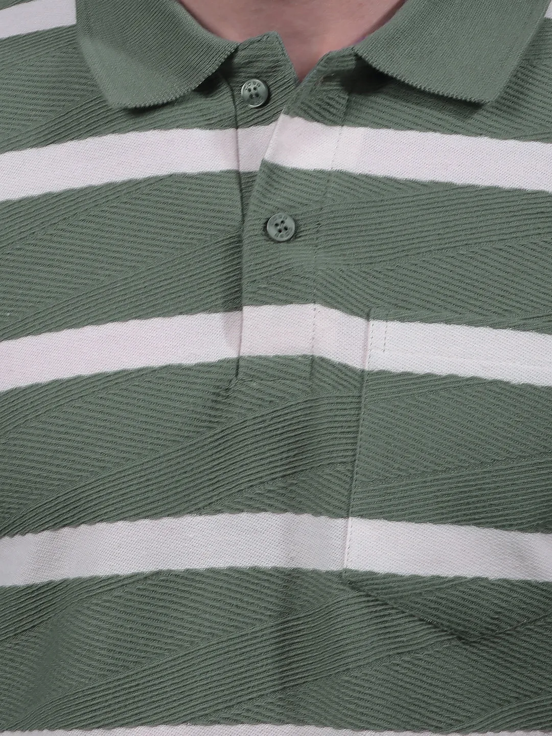 COBB GREEN STRIPED POLO NECK T-SHIRT