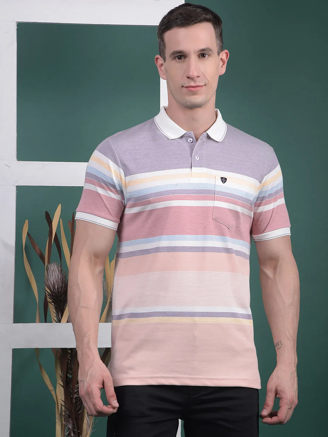 COBB MULTICOLOR STRIPED POLO NECK T-SHIRT