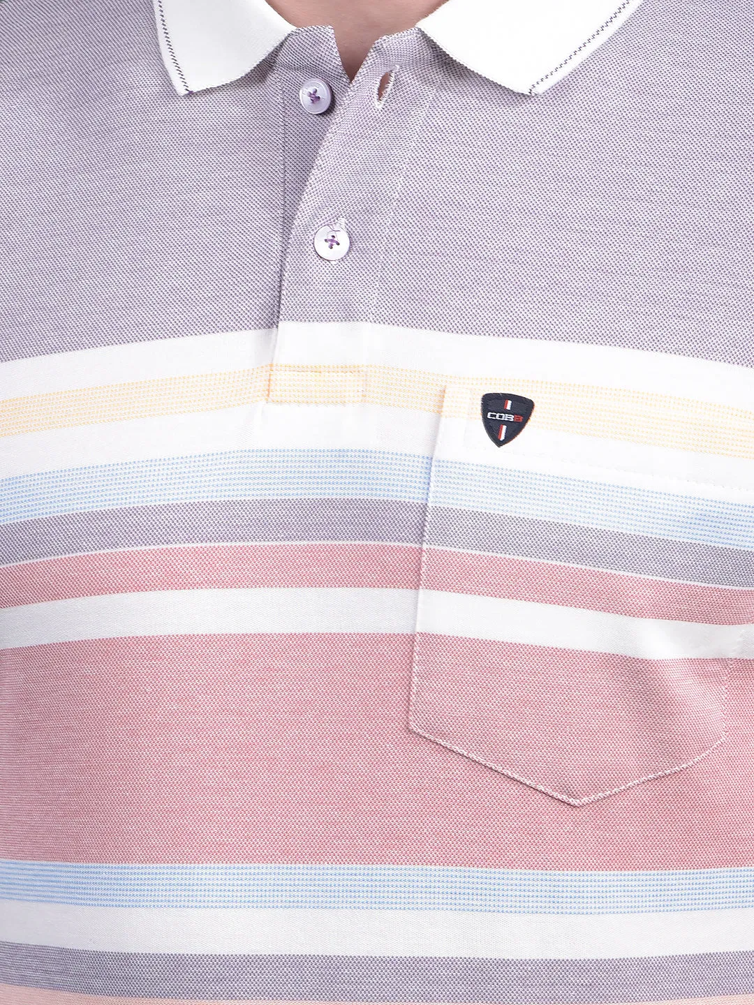 COBB MULTICOLOR STRIPED POLO NECK T-SHIRT