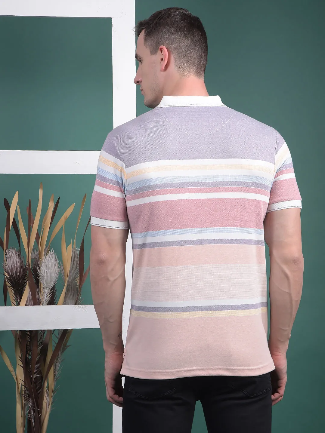 COBB MULTICOLOR STRIPED POLO NECK T-SHIRT