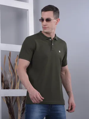 COBB OLIVE STRIPED POLO NECK T-SHIRT