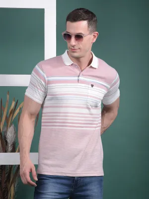 COBB PASTEL RED STRIPED POLO NECK T-SHIRT
