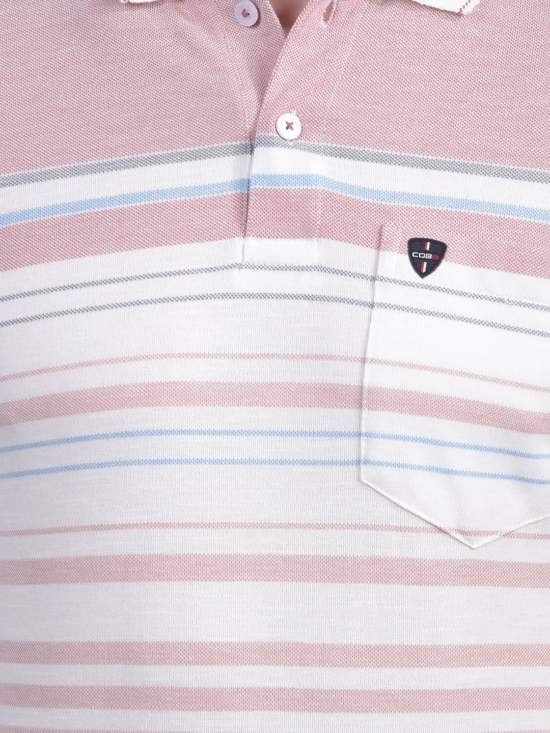 COBB PASTEL RED STRIPED POLO NECK T-SHIRT