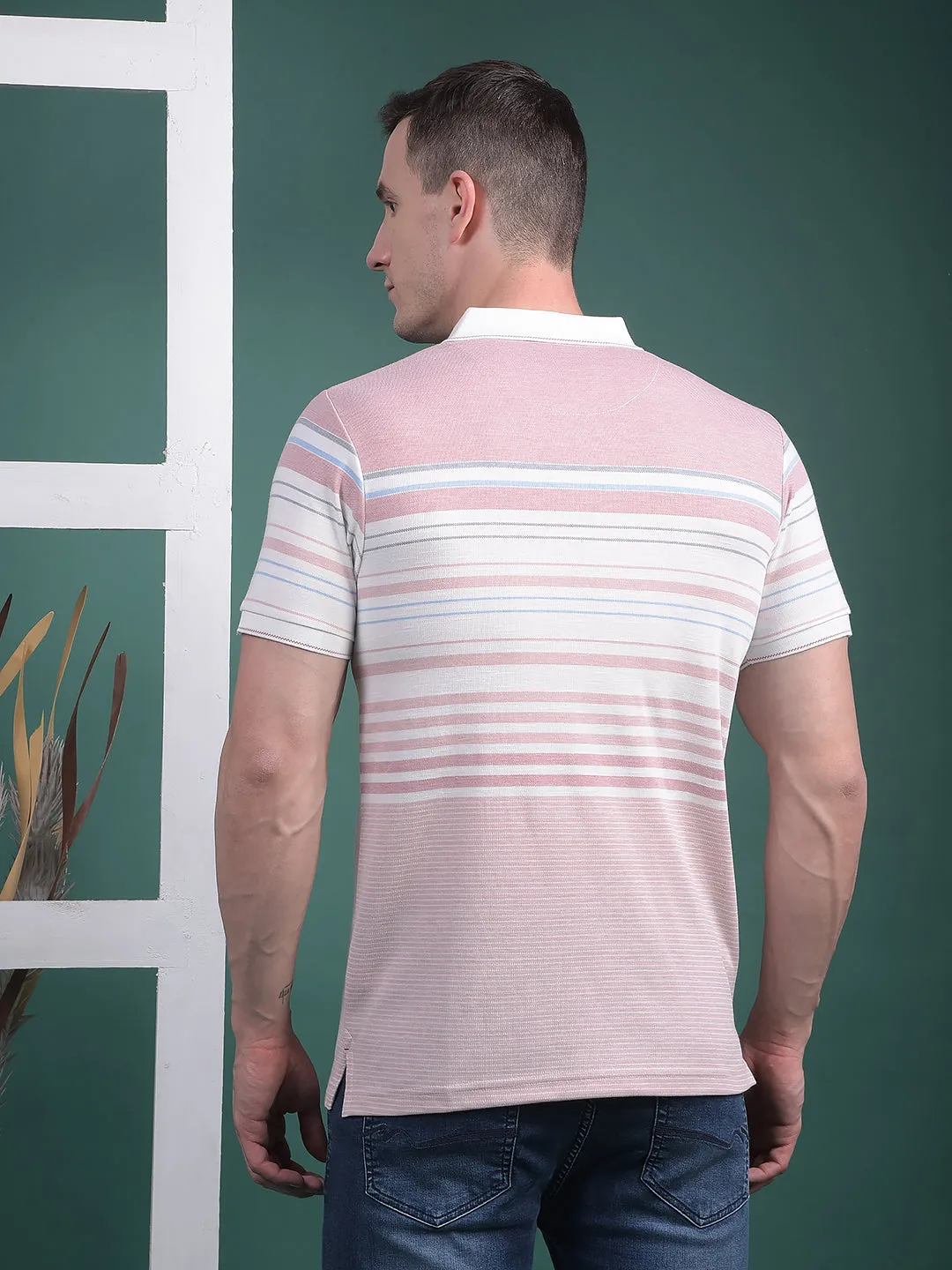 COBB PASTEL RED STRIPED POLO NECK T-SHIRT