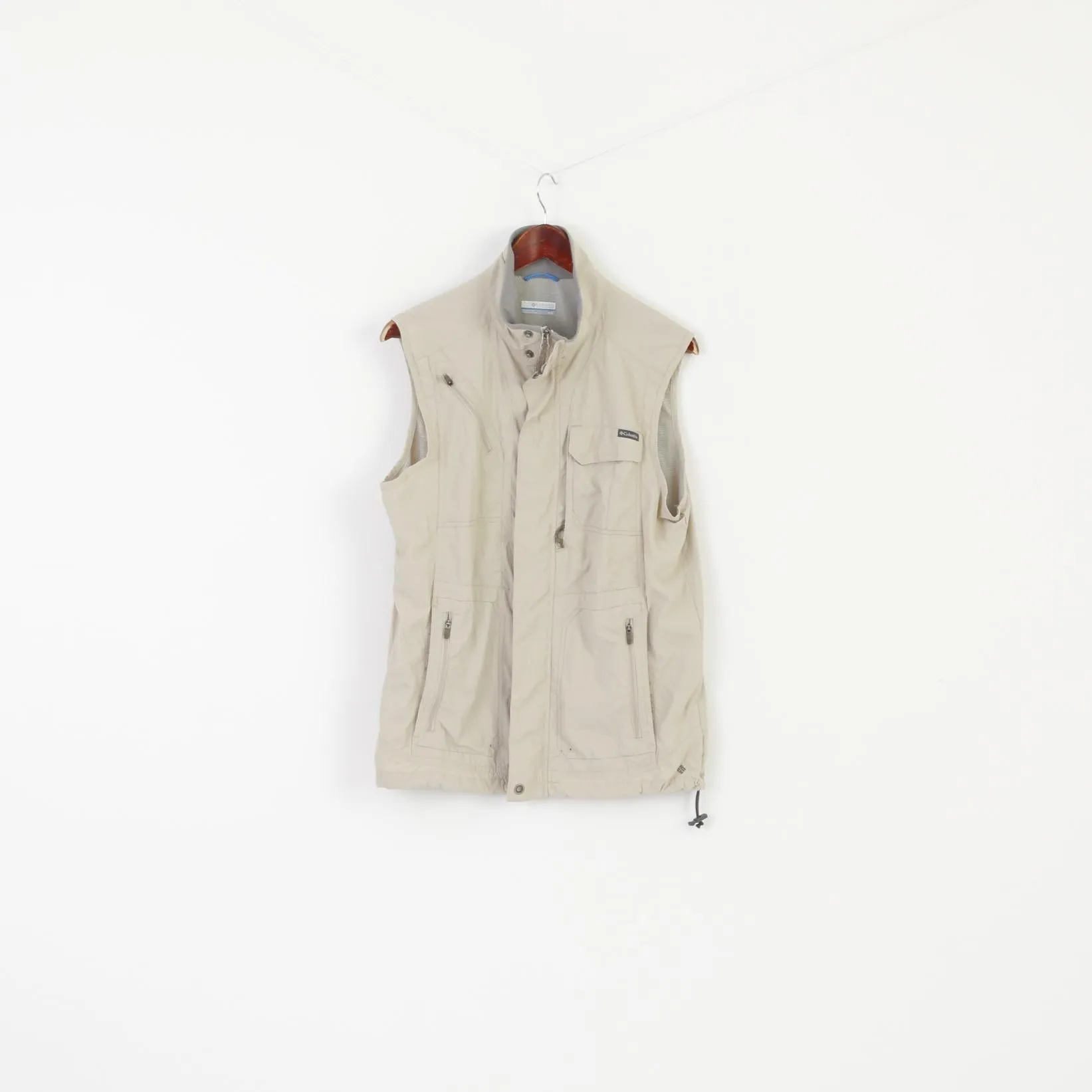 Columbia Sportswear Company Men M Vest Beige Fit Outdoor Nylon Zip Up Gilet