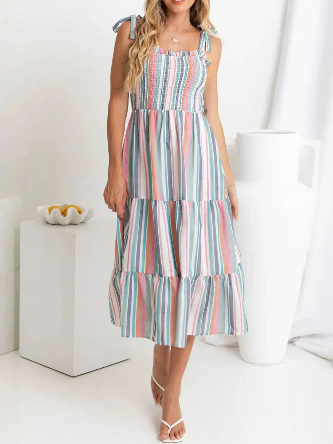 Contrast Striped Square Neck Cami Dress