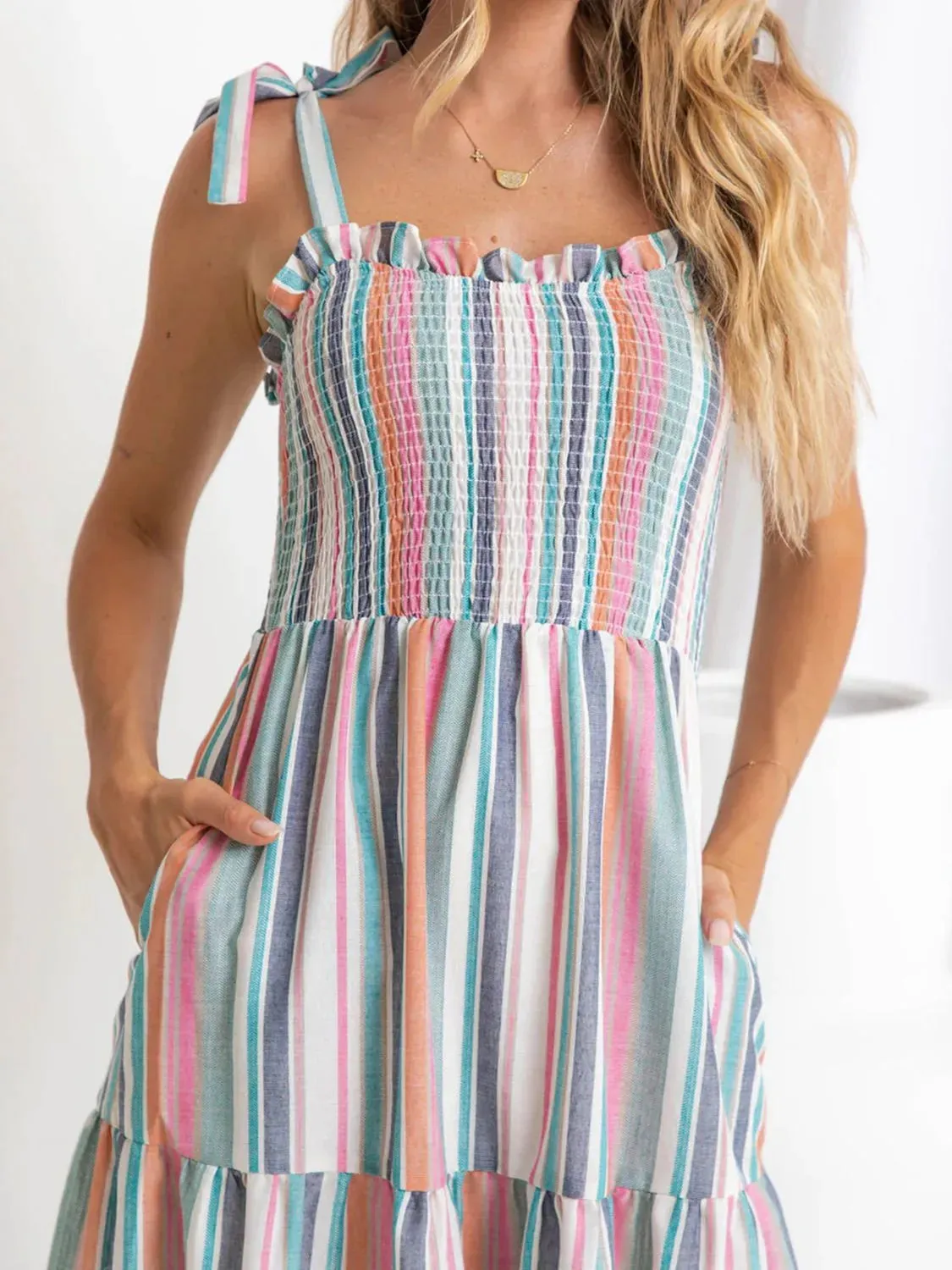 Contrast Striped Square Neck Cami Dress