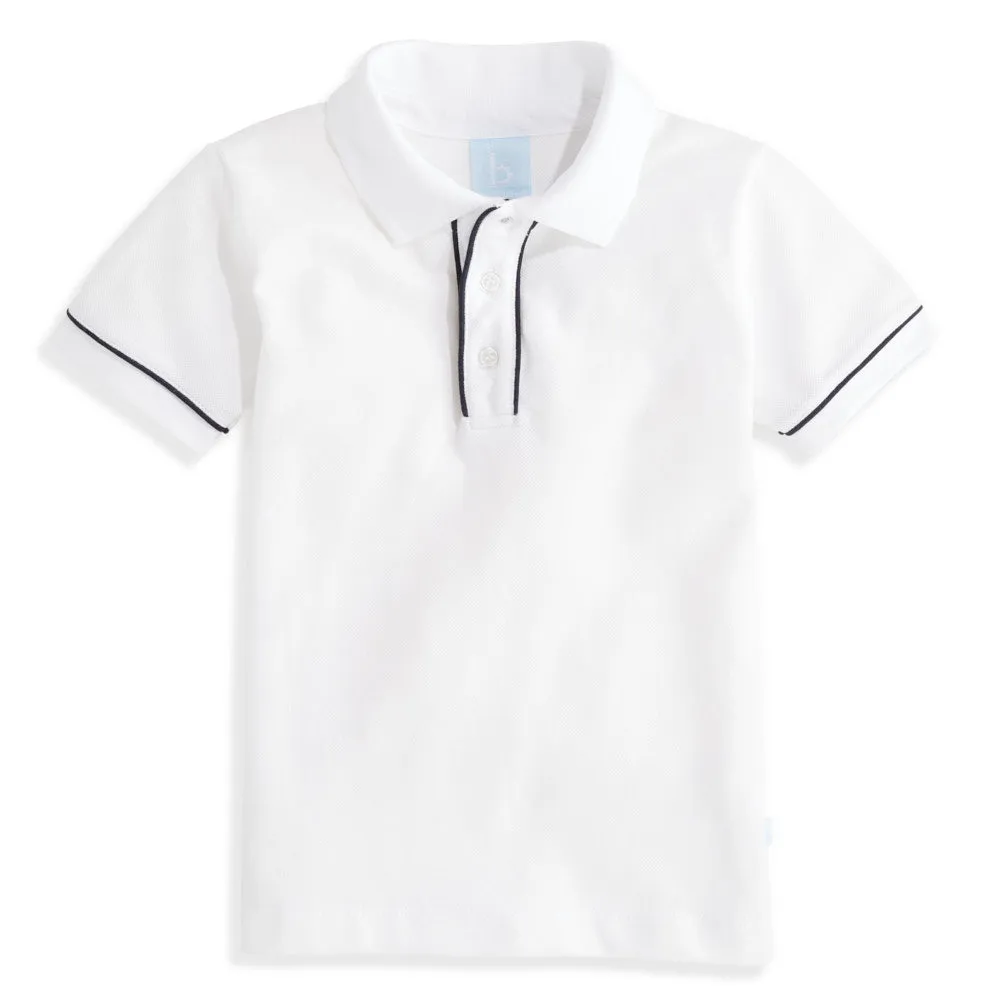 Contrast Trim Pique Polo -- White w/ Navy