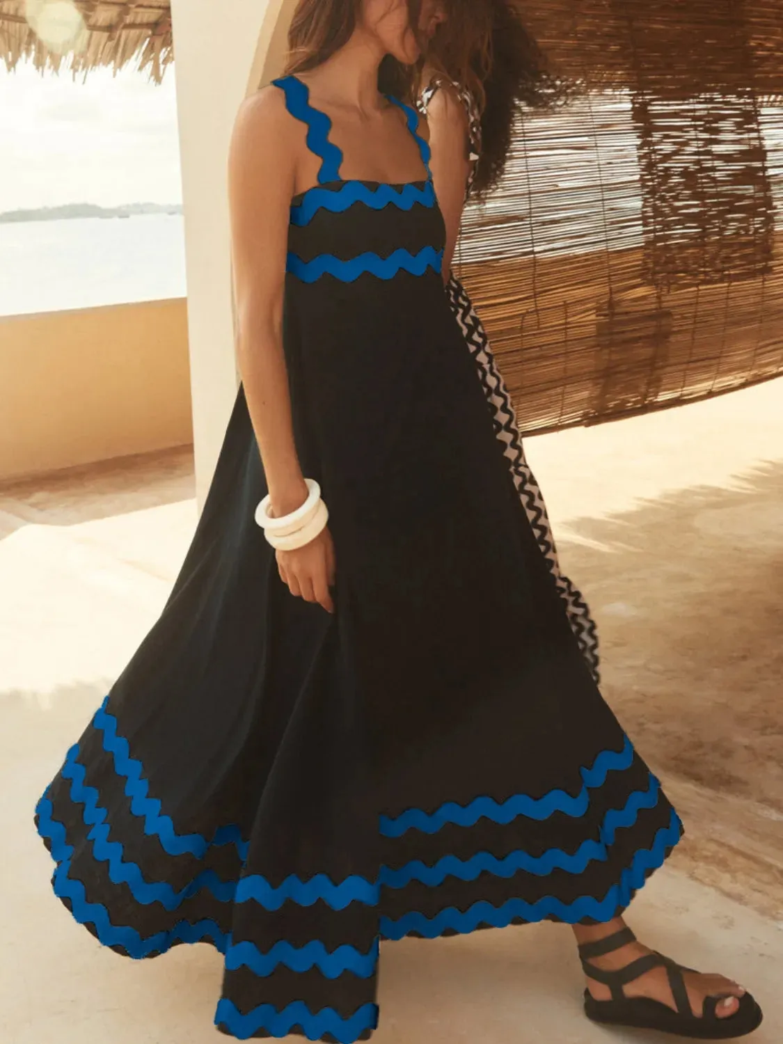 Contrast Trim Square Neck Maxi Cami Dress