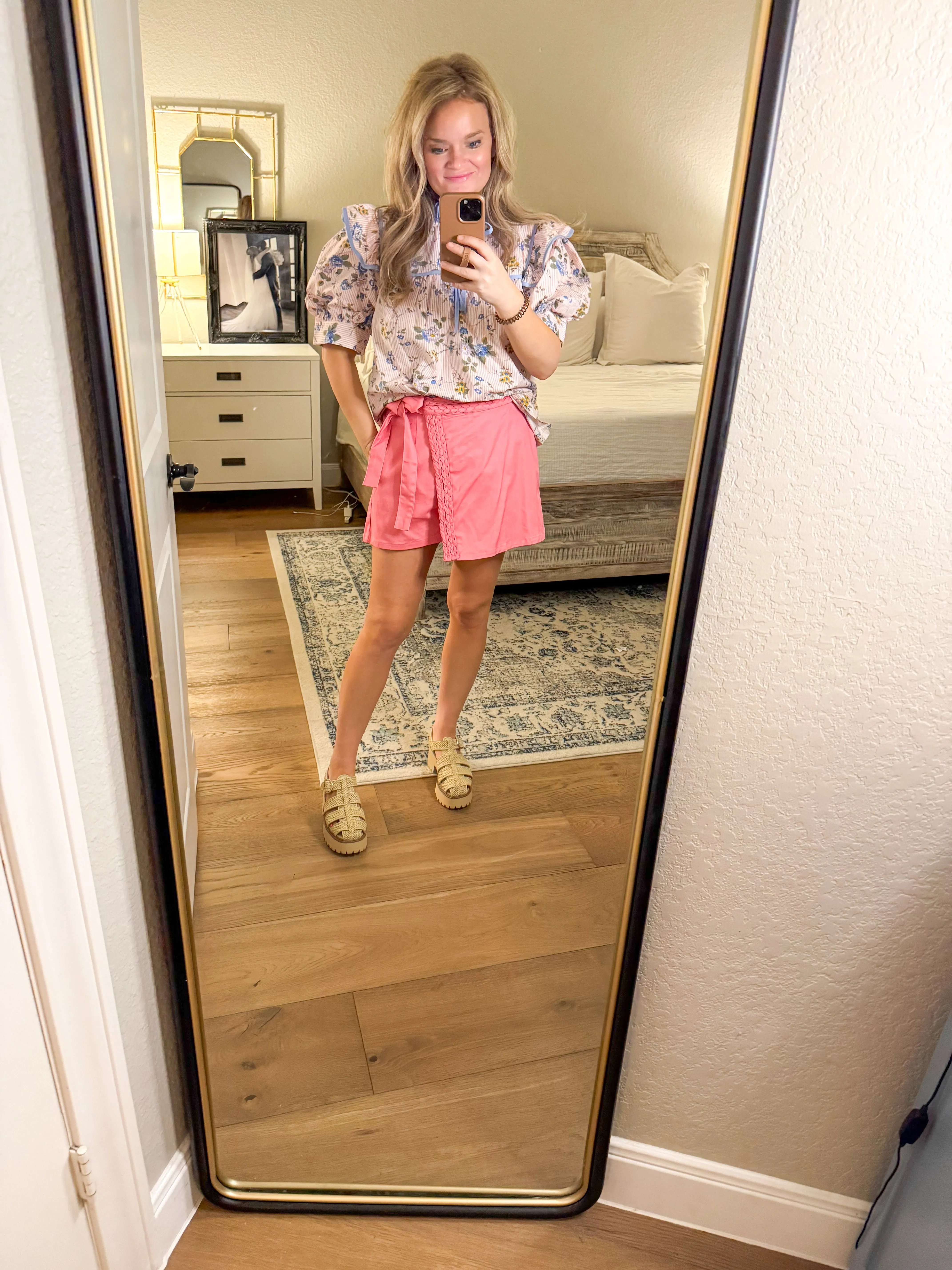 Coral Striped Floral Blouse