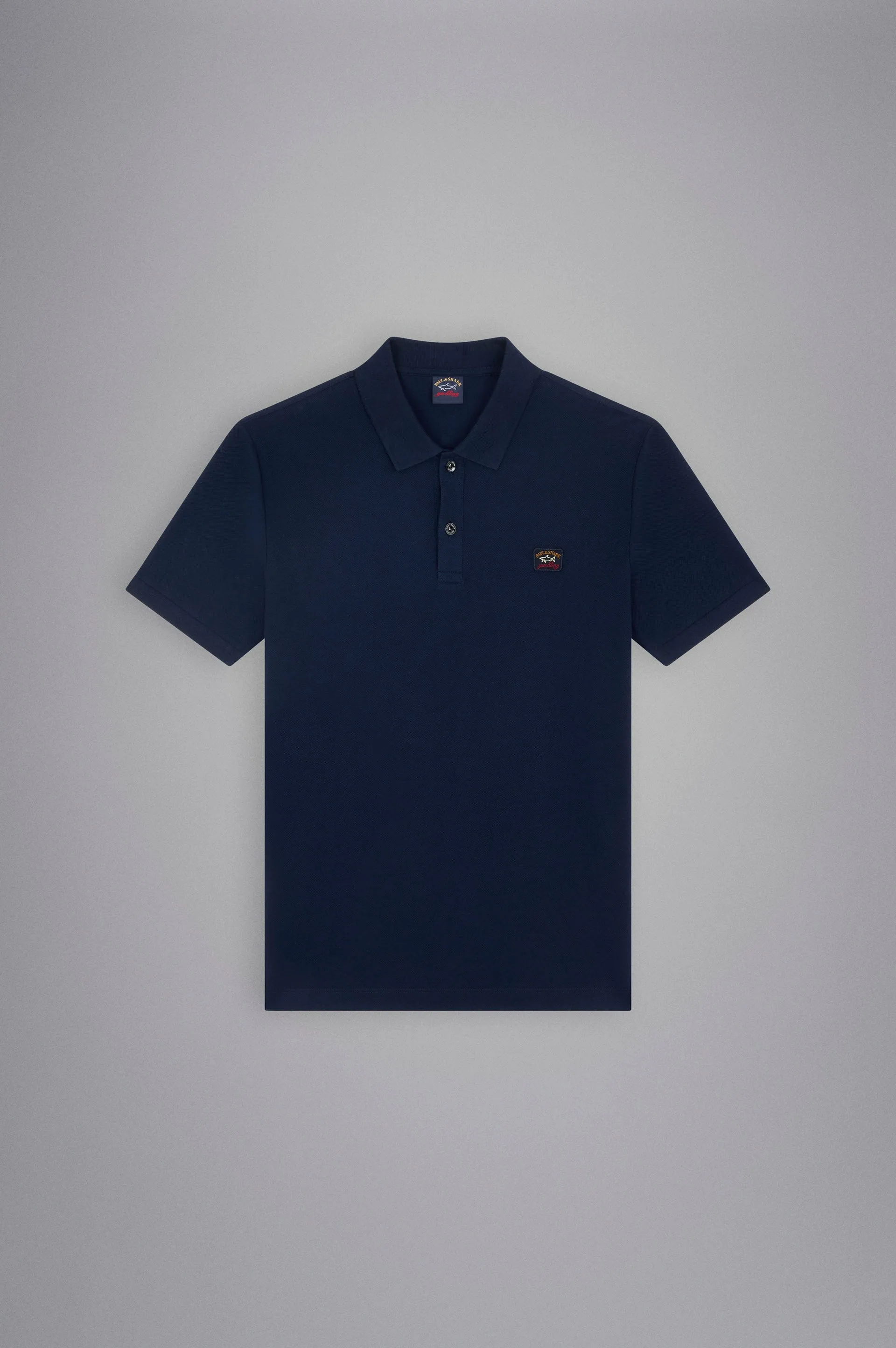 Cotton Pique Short Sleeve Polo with Iconic Badge in Navy