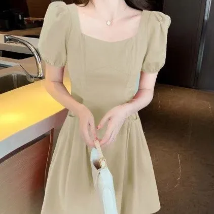 Cream Square Neck A-Line Mini Dress
