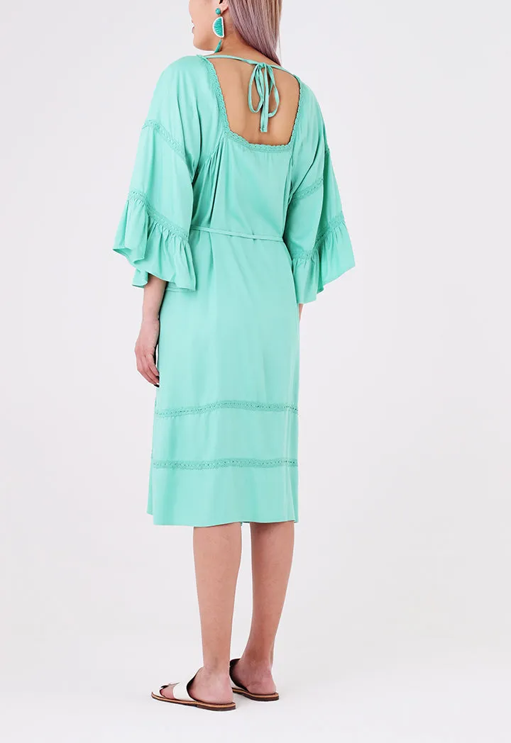 Crochet Trim Square Neck Dress