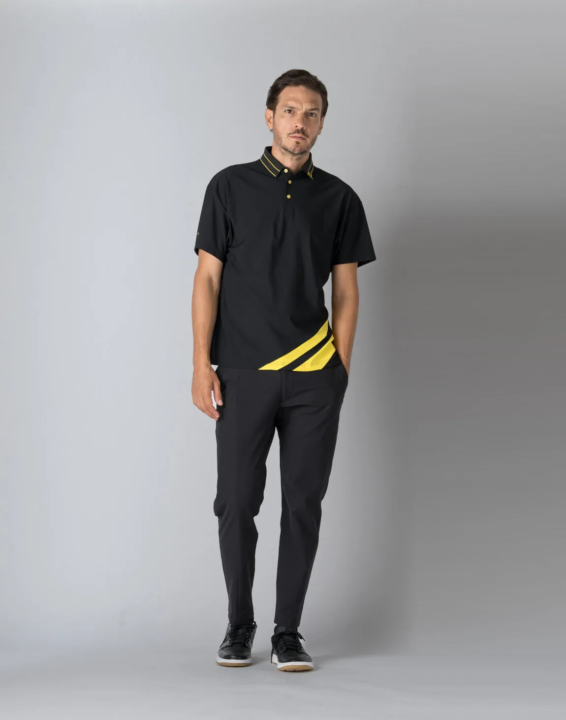 CRONOS BLACK STRIPED POLO SHIRT【BLACK×YELLOW】
