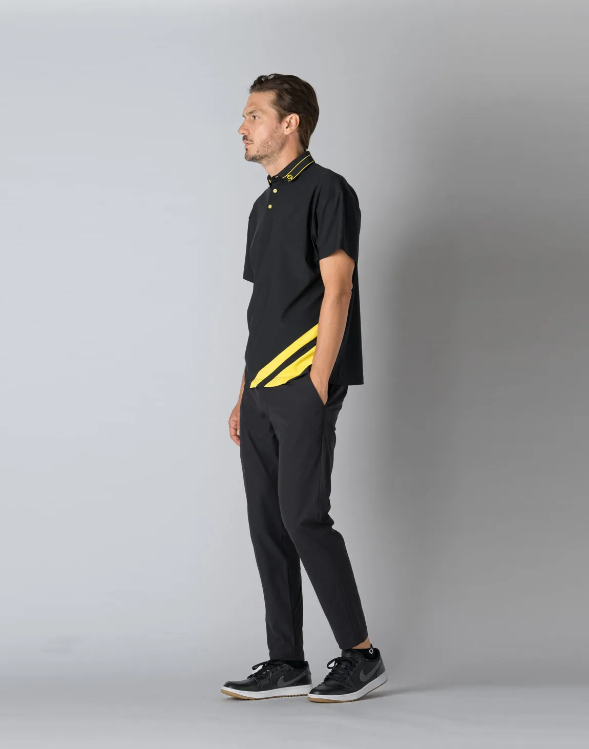 CRONOS BLACK STRIPED POLO SHIRT【BLACK×YELLOW】