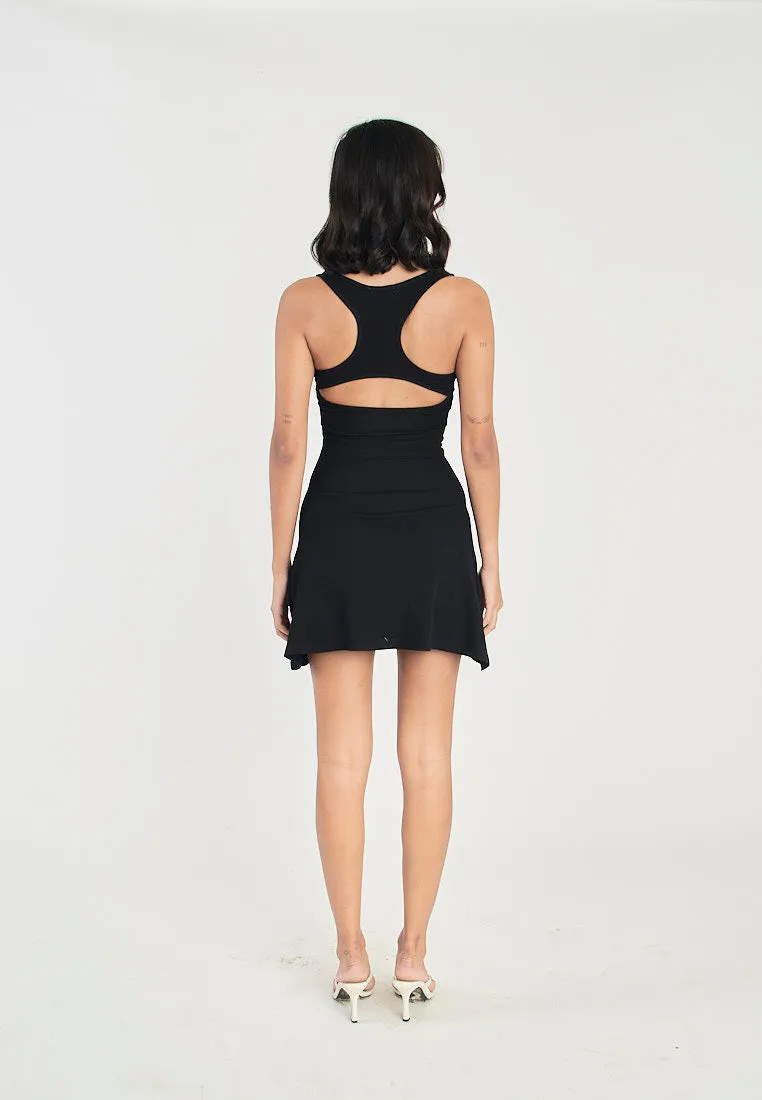 Deanne Black Square Neck Sexy Back Bodycon Sleeveless Mini Dress