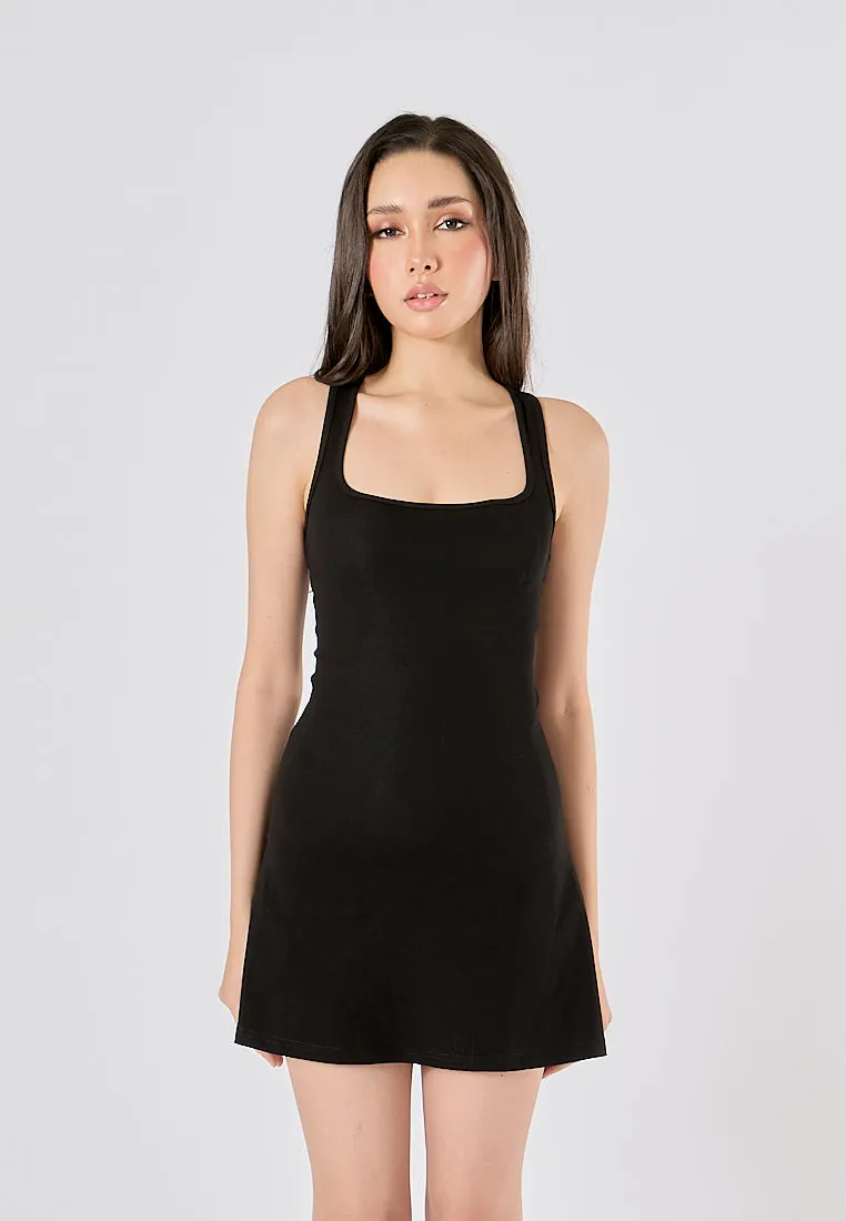 Deanne Black Square Neck Sexy Back Bodycon Sleeveless Mini Dress