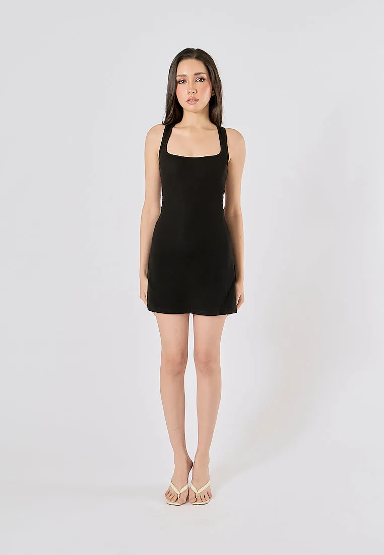 Deanne Black Square Neck Sexy Back Bodycon Sleeveless Mini Dress