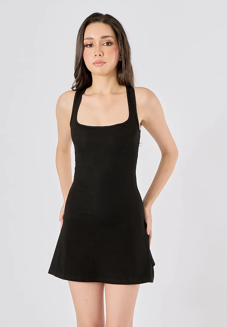 Deanne Black Square Neck Sexy Back Bodycon Sleeveless Mini Dress