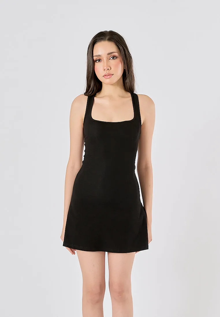Deanne Black Square Neck Sexy Back Bodycon Sleeveless Mini Dress