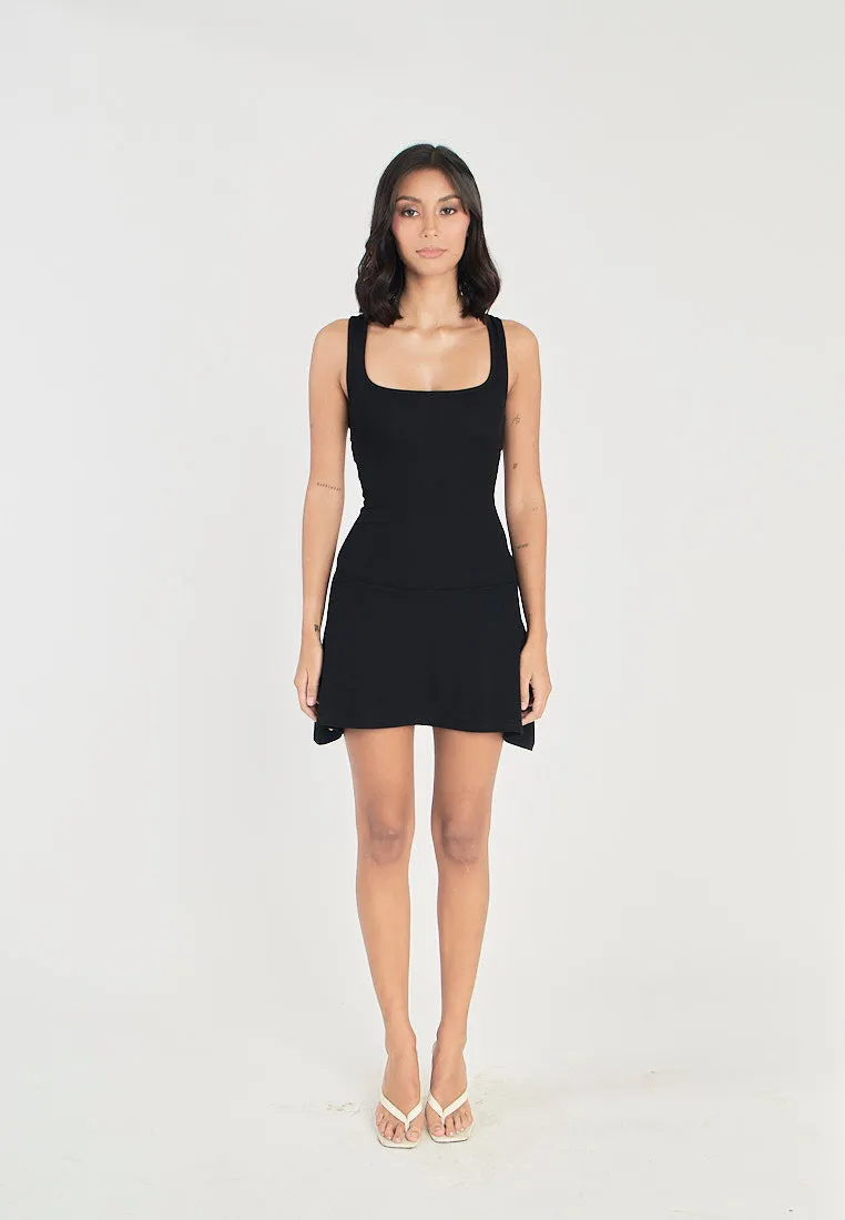 Deanne Black Square Neck Sexy Back Bodycon Sleeveless Mini Dress