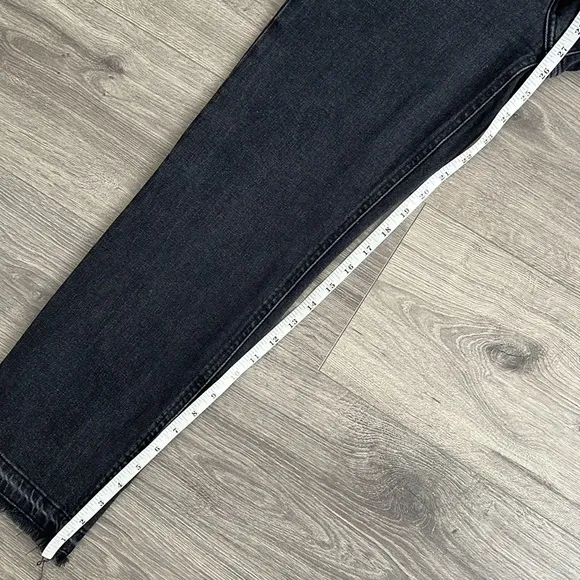 DENIM FORUM The Arlo High Rise Straight Jeans Sz 25 Faded Black Frayed Hem 90s