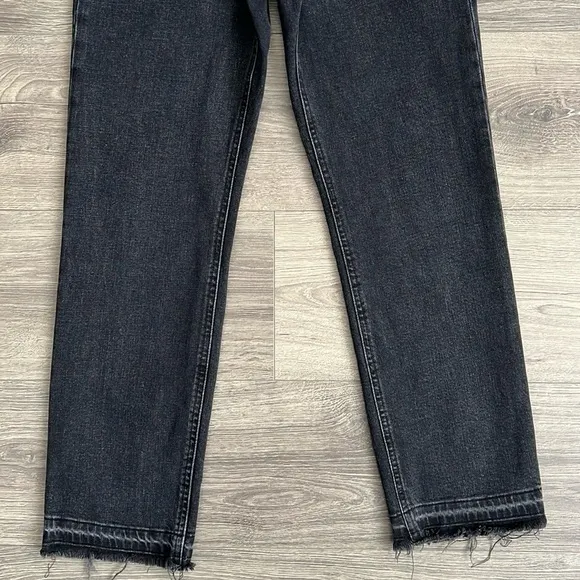DENIM FORUM The Arlo High Rise Straight Jeans Sz 25 Faded Black Frayed Hem 90s