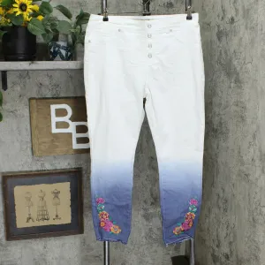 DG2 by Diane Gilman Embroidered Pull On Jeans Ombre Chambray Large