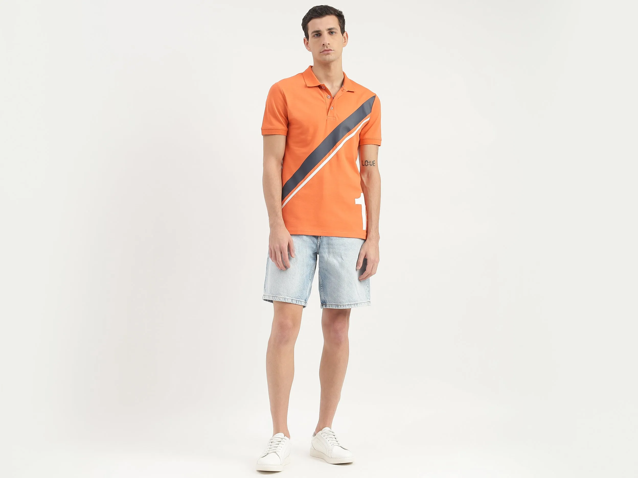 Diagonal Striped Detail Polo T-Shirt