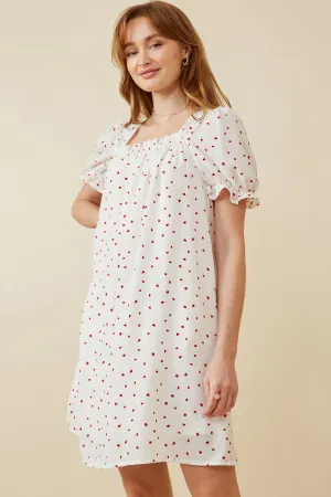 Ditsy Hearts Square Neck Puff Sleeve Dress